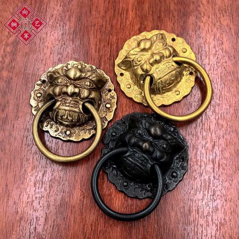 中式仿古门环大门狮子头纯铜拉手兽头老虎头门把手抽屉柜门小拉环