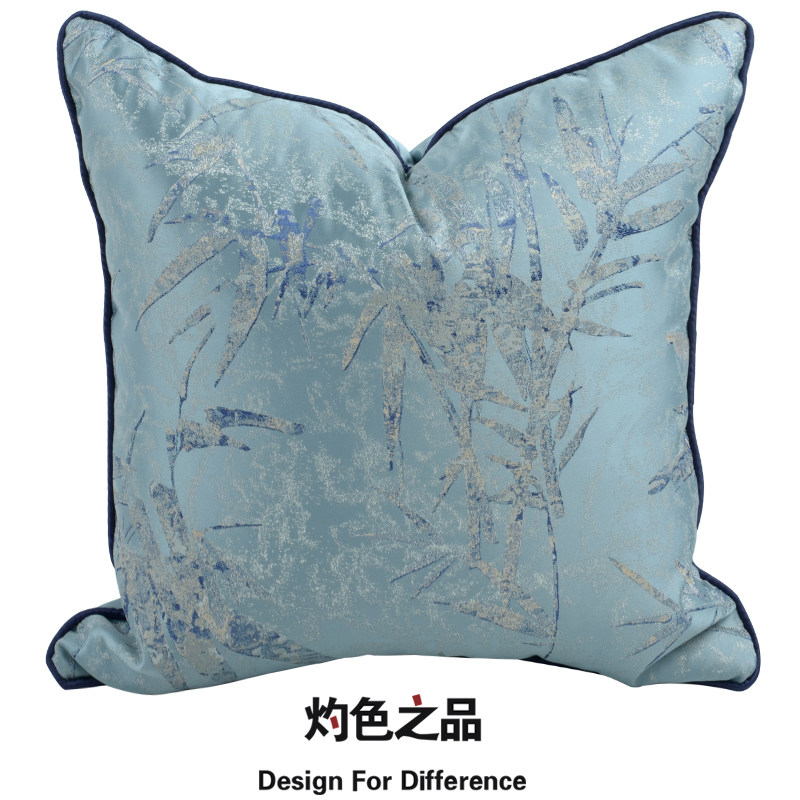 中式抱枕靠枕靠垫套沙发客厅大靠背灰蓝提花布艺酒店样板间不含芯