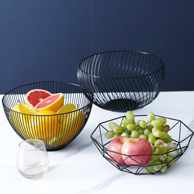 速发果蔬干果水果篮沥水收纳盆创意客厅茶几家用简约铁艺置物篮