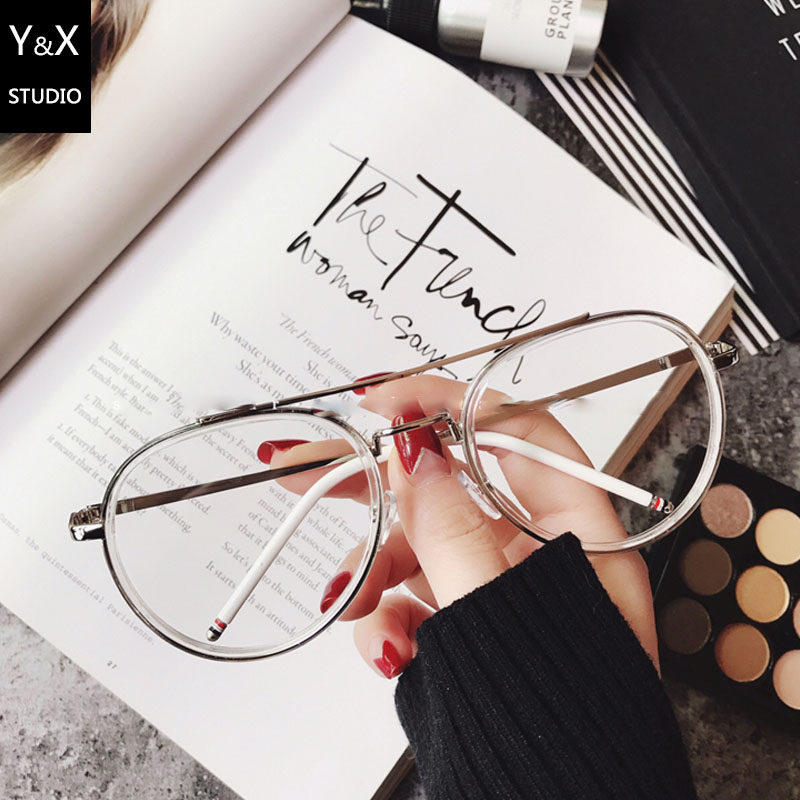 韩国大框椭圆形显脸小平光镜金属复古蛤蟆眼镜框架男女潮素颜神器