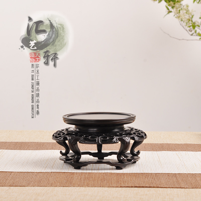 速发大叶紫檀香花圆形茶几香炉盆景花瓶实木中式仿古托尼壶几饰品