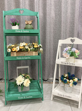 多层折叠实木花架几阶梯落地式美式多层置物架子阳台花盆花台摆件