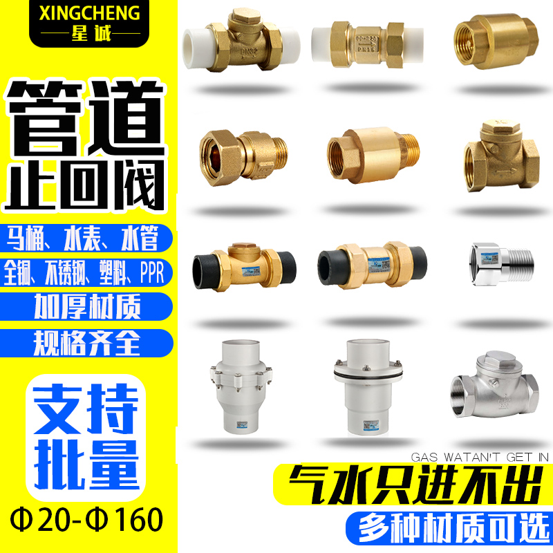 ppr止回阀全铜PE水表立卧式不锈钢马桶PVC烟水管道单向阀110热熔6