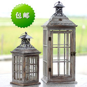 做旧烛台铁艺马灯木质防风灯玻璃落地灯笼 欧式 婚礼路引道具 包邮