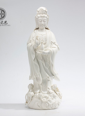 速发陶瓷渡海摆音佛像珍奉保平安家居观件优品质纯手工白瓷礼盒供