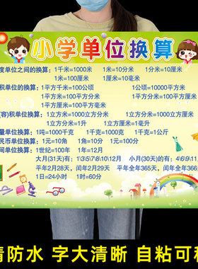 速发数学公式墙贴小学单海换算位报贴纸习学挂图常用换算表乘法口