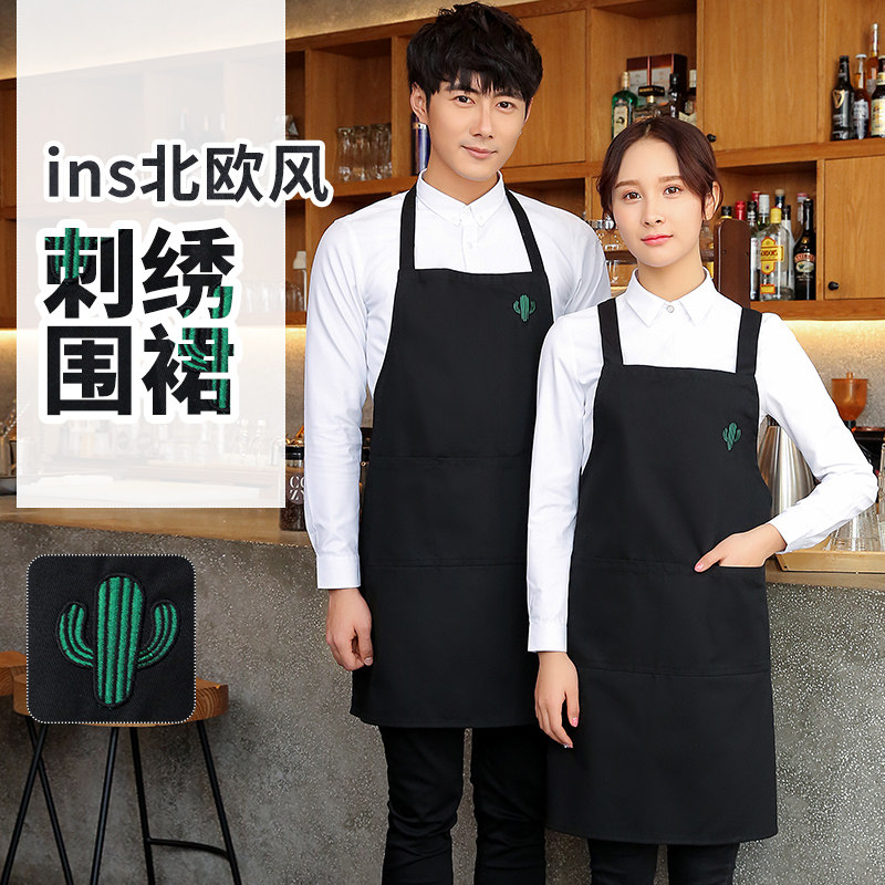 速发时服围裙印尚LOGO厨房家用围腰工作字美甲纯棉男士厨师