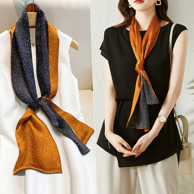 丝巾小长条春秋秋冬款洋气时尚女窄2021新款爆款真丝围巾百搭高档