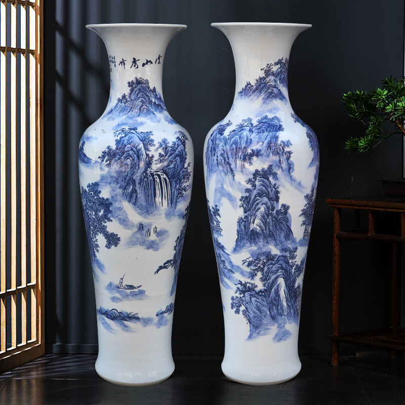 速发景德镇陶瓷器件中式青花瓷落花大地瓶客厅摆新酒店开业装饰大