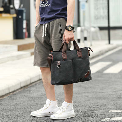 潮流男士休闲单肩包帆布男包韩版斜挎包简约商务手提包学生斜背包