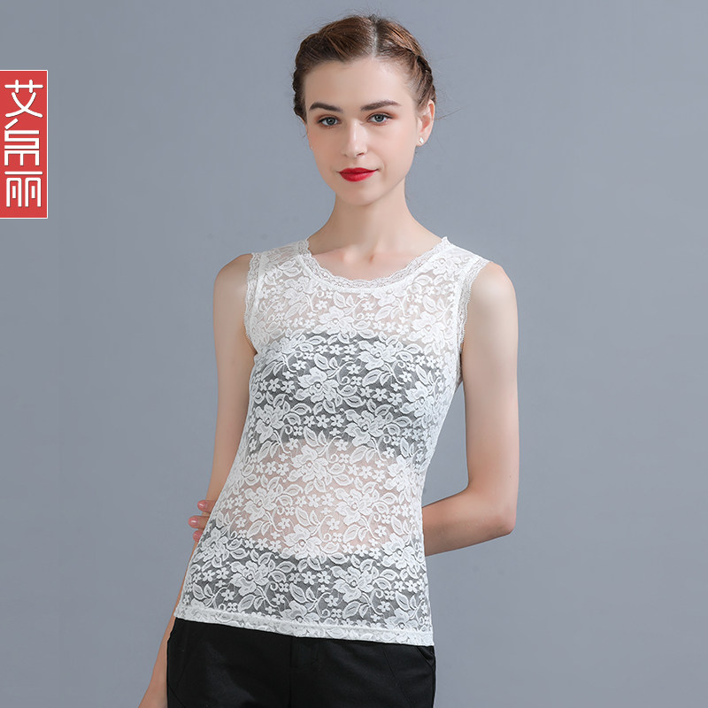 2021春夏圆领吊带背心女内搭黑色蕾丝白色打底衫无袖上衣外穿薄款
