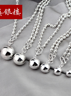 圆珠圆球大吊坠999纯银佛珠毛衣链项链女百搭长款简约2020年新款