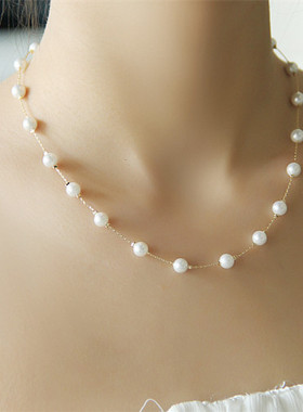 韩版时尚百搭仿珍珠锁骨链女日韩流行首饰K气质项链女短款女友礼