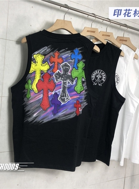2021夏新款水彩色十字架印花男女纯棉汗个性小众街头青春潮人背心