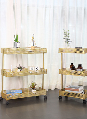 北欧风铁艺置物架落地多层推车收纳架居家客厅卧室转角移动储物架