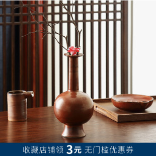 禅意花瓶日式 新中式 复古手工陶瓷花器家居搭配客U厅玄关摆件花艺