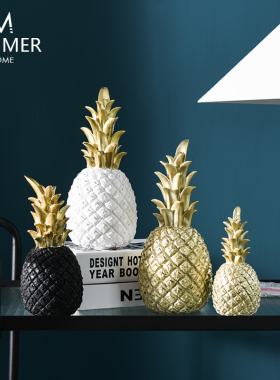 新品夏沐 北欧现j代INS金色菠萝创意摆件客厅酒柜橱窗桌面装饰摆