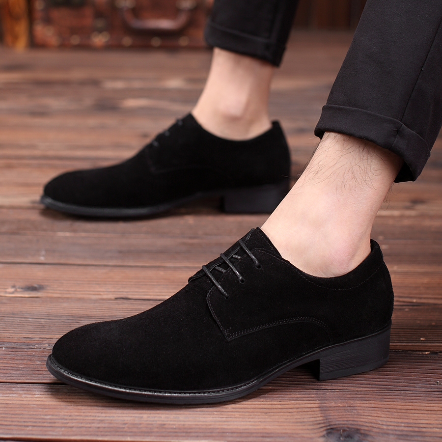 夏季新款英伦尖头商务休闲男鞋反绒皮正装皮鞋男低帮磨砂韩版单鞋