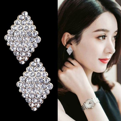 菱形耳钉女2021新款潮简约女小巧网红气质法式水钻耳环耳饰设计感