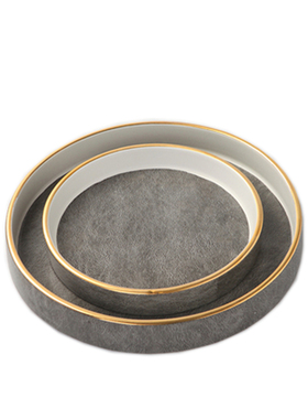 新中式陶瓷果盘现代简约r黑色托盘摆件白色圆形样板房间软装工艺