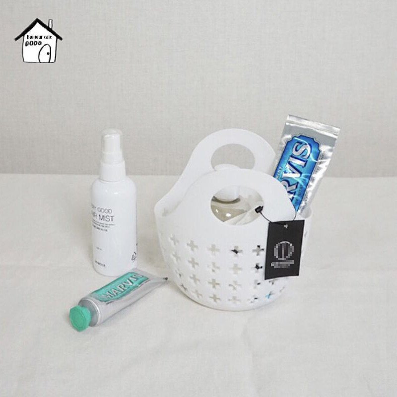 新品进口收纳篮可爱迷你北欧十字纹镂空I多用途浴室厨房杂物筐提