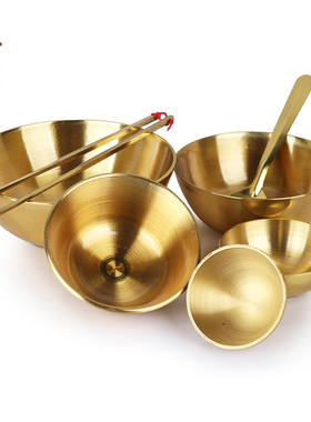 天御阁铜碗铜勺铜筷子铜加厚手工金饭碗摆件白癜风补铜餐具套装