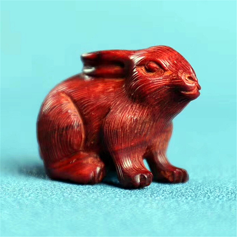 小兔子木雕生肖迷k你可爱配饰小叶紫檀手把件吊坠红木创意挂件包