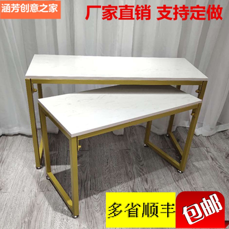 极速铁艺服装店中岛展示流水台高低E架金色简约鞋包陈列架商场橱