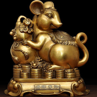 铜鼠摆件纯铜十二生肖鼠年吉祥物瑞鼠招财工艺品客厅办Z公室装饰
