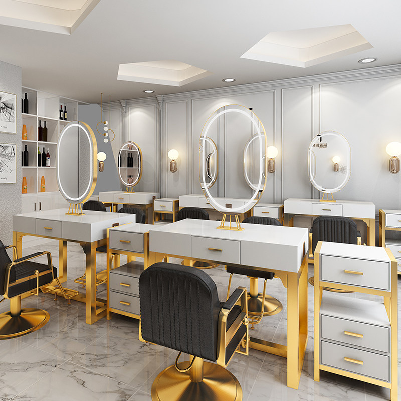 极速四面美发镜子发廊烫镜台网简B约双面六面店专用红欧式理发店