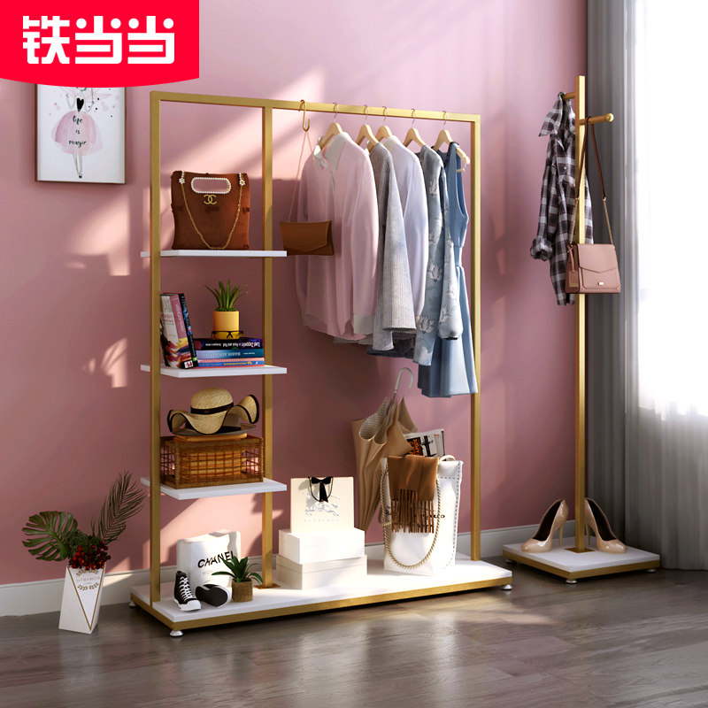 速发衣架落地卧室挂奢创意衣帽架多层隔板轻衣架服装店货架展示架