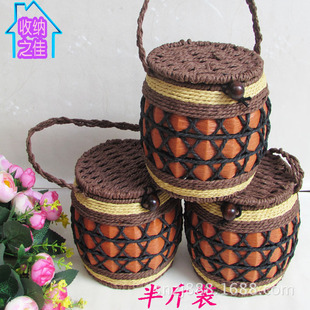 新品仿编半斤装茶叶罐普洱六堡茶包装盒手工编织工艺品.收纳储物