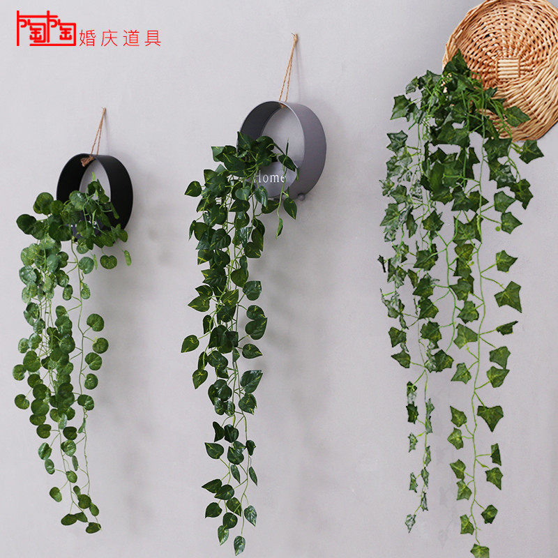 速发装饰树叶管条地瓜叶藤蔓绿萝绿植塑花藤道遮挡吊顶美陈假料植