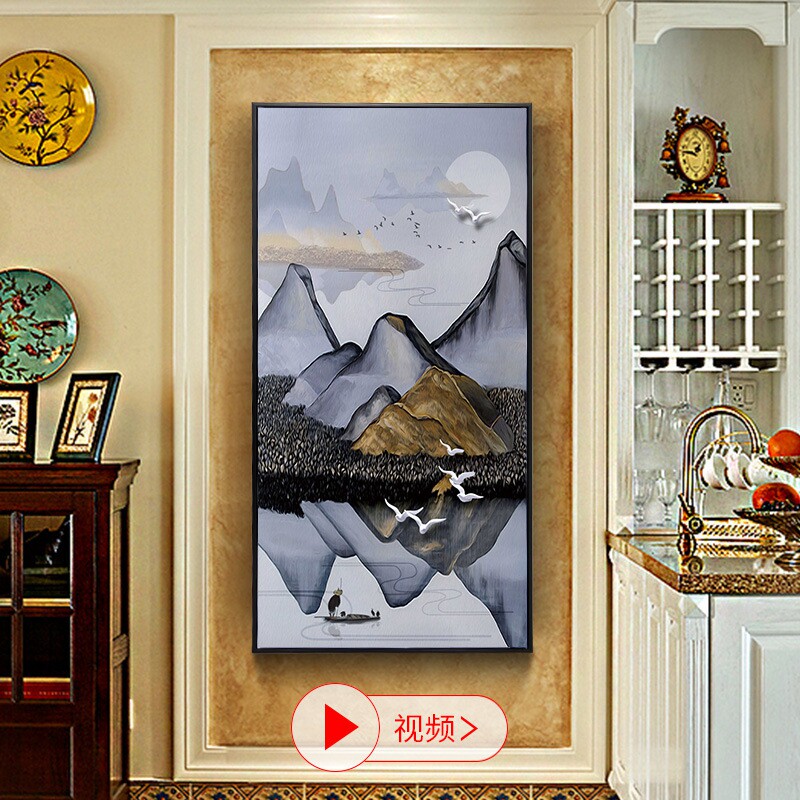 现货速发客厅墙壁画新中式挂画简约玄关走廊过道装饰画竖版轻奢风