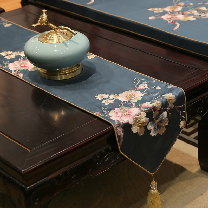 速发中式刺绣桌旗中布风古典桌国客厅餐桌电视柜茶几布艺床旗支持