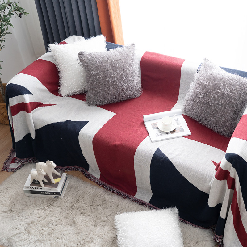 速发欧沙上式棉线沙发盖布招财猫绣花沙发盖毯双人贵妃位铺式发美