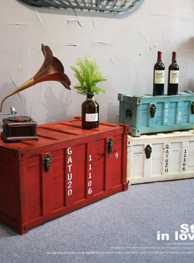 速发工业风装饰箱集装箱铁箱子摄影店摄拍茶铺几收纳摆设箱做旧大