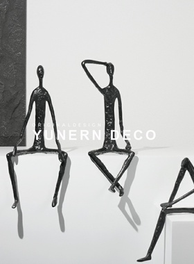 速发轻奢黑色抽象人物摆件样板装售挂处玄关楼姿人体雕塑软房饰品