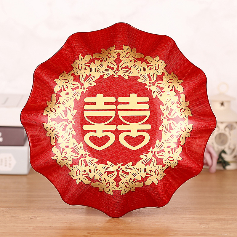 速发结婚果盘红色婚礼子庆托盘大用花生瓜喜水果盘婚庆盘用品家全