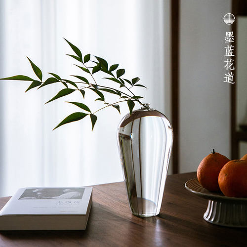 日式复古花瓶摆件玻璃透明花器禅意中式日式插花器皿W客厅梅瓶净