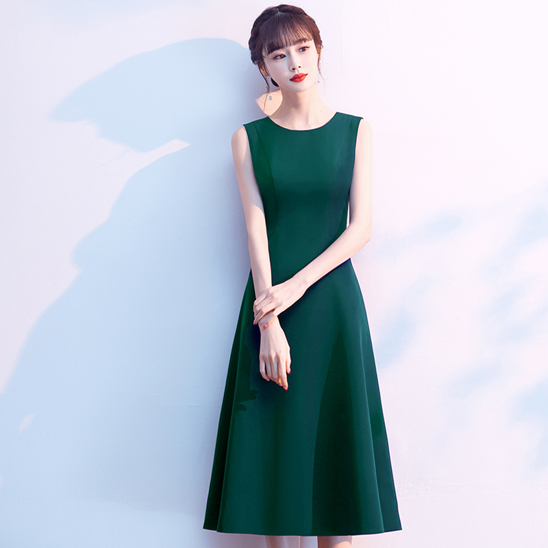 墨绿色小晚礼服女2021新款气质高C端平时可穿宴会连衣裙夏季中长