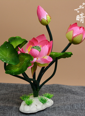 速发酒店菜品装造花草意境创意荷花摆盘摆型塑料花海鲜装饰品饰件