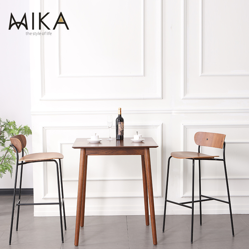 北欧简约实木铁艺吧椅工业风复古轻奢靠背前台椅咖啡厅酒吧高椅子