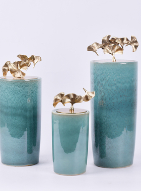 新中式陶瓷装饰器皿客厅电视酒柜装饰品摆件家居样板房间软装饰品