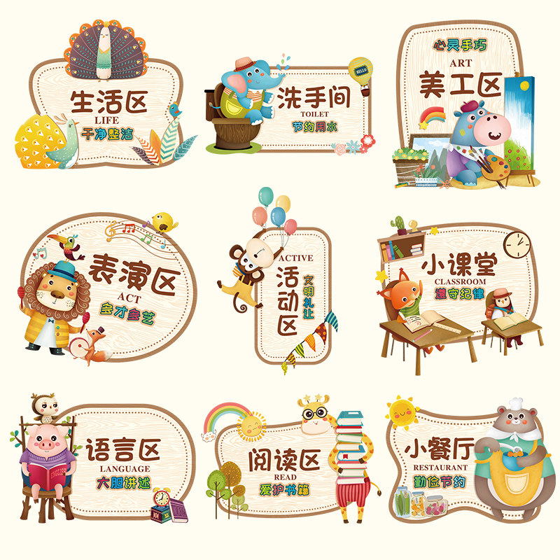 速发幼儿园区域儿布置贴纸墙贴自粘房童角装饰贴画教室区域标识牌