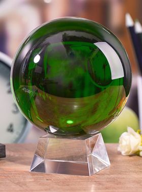 绿色水晶球摆件圆球绿水s晶玄关客厅风水饰品办公创意摆件珍藏饰