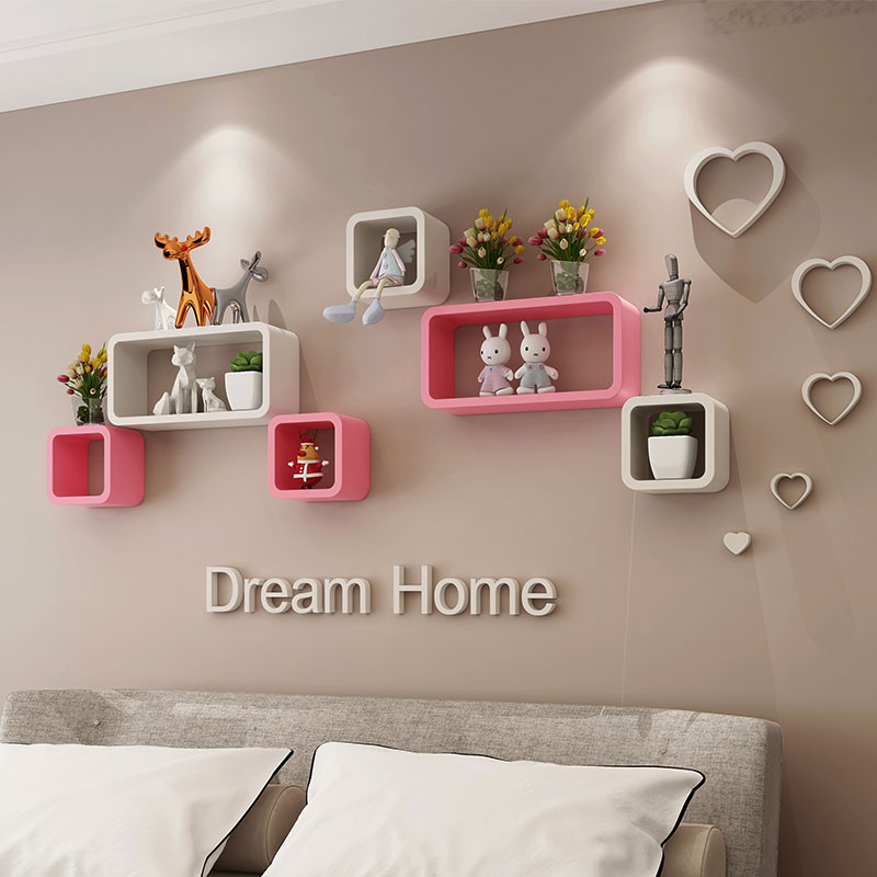 速发室上置物架客厅电视背景墙柜饰架壁挂创意格子墙壁装卧墙墙面