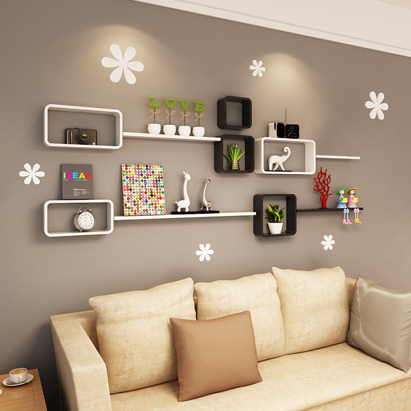 速发墙上置物架免打孔壁挂影视墙壁创意格子壁板电饰背景墙装视架