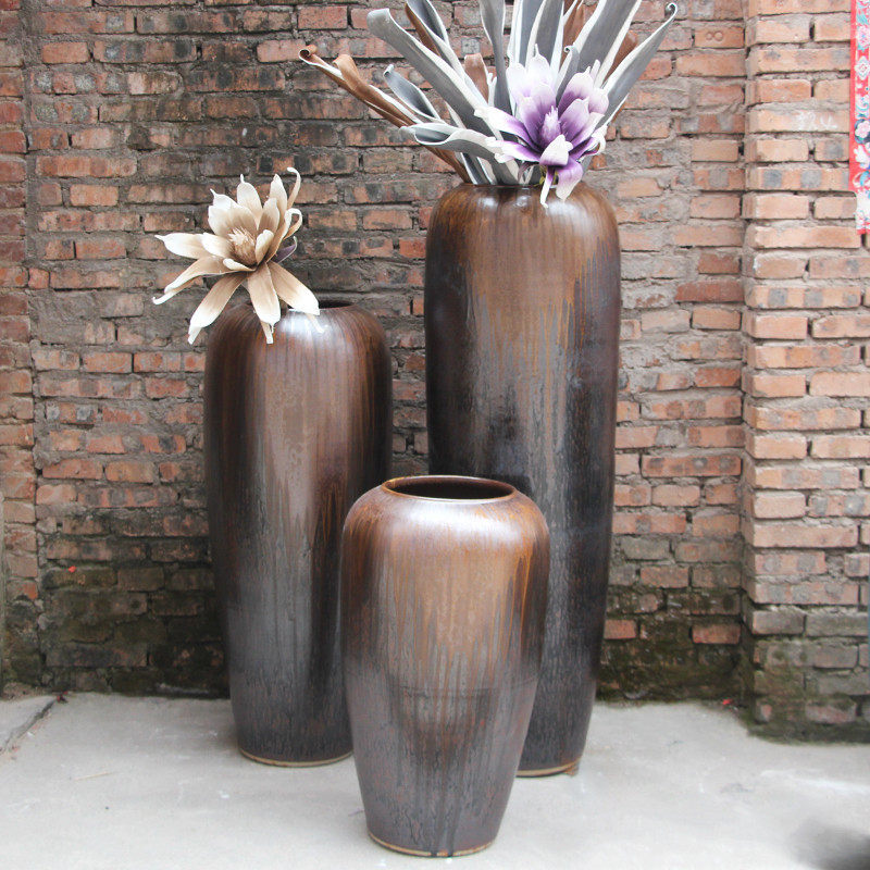高温陶瓷土陶罐 落地家居装饰花H瓶花器三件套 粗陶摆件,家居饰品,花瓶,淘宝优惠券,粉丝福利购,淘宝优惠卷