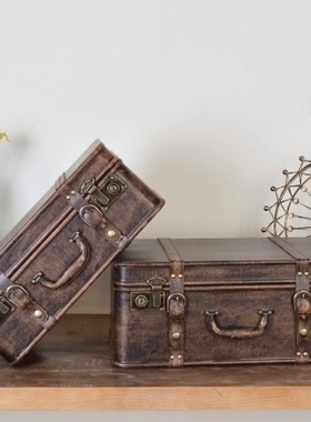 储物手提收纳箱复j古便携皮箱道具行李做旧民国大码装饰整理箱152